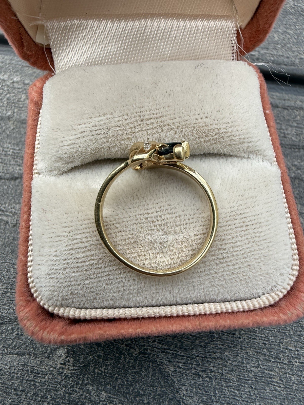 Vintage 14k Yellow Gold Channel Diamond And Marquise Sapphire Bypass Ring Sz4.5