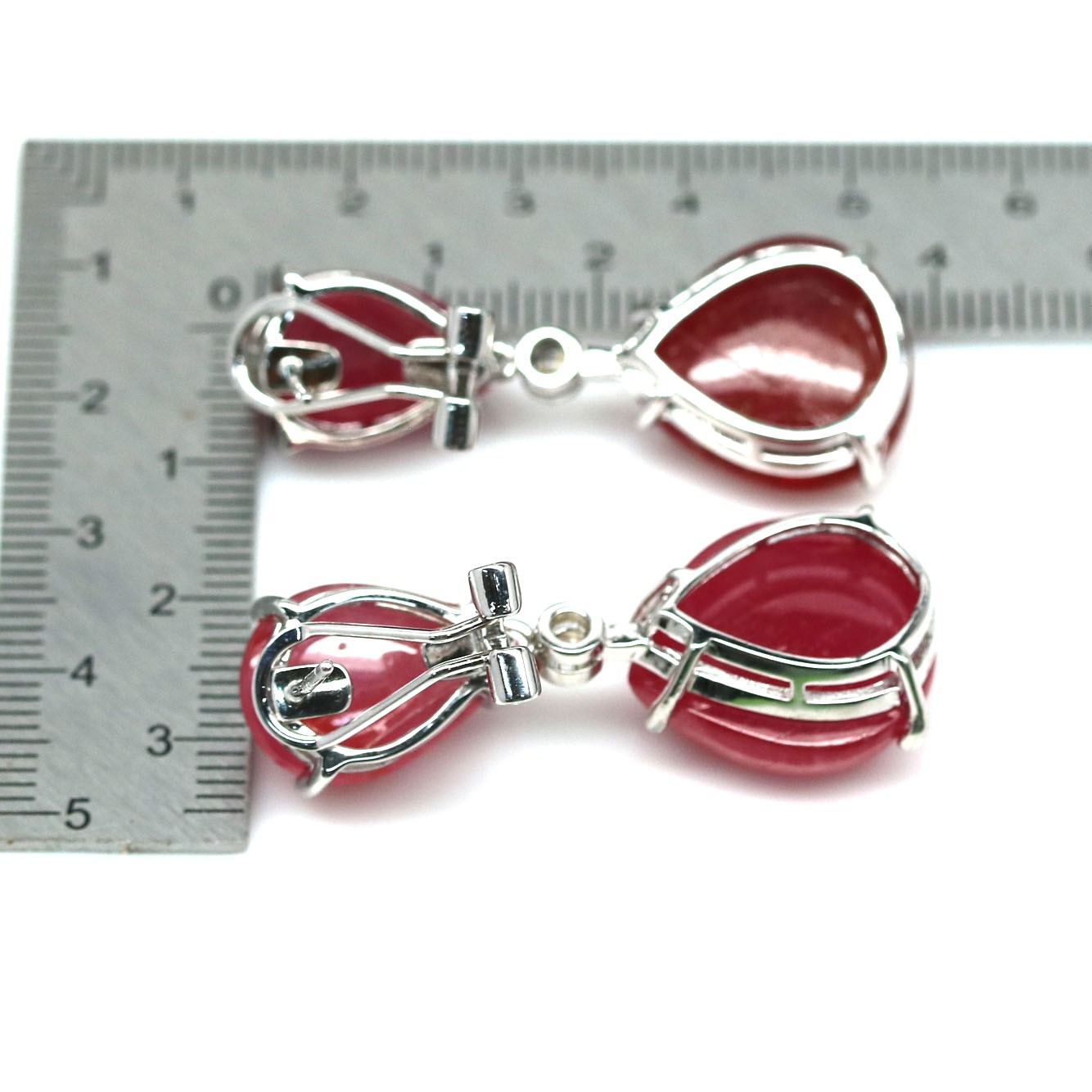 925 Sterling Silver 18K Gold Plated 16 x 17 mm. Red Ruby Sapphire Earrings