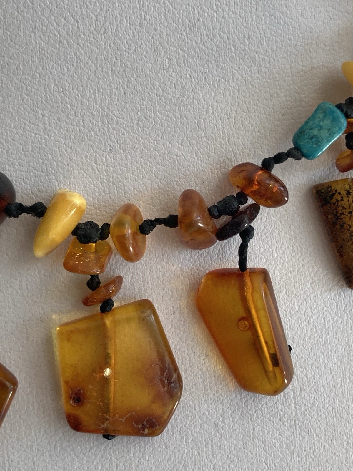 Vintage Necklace Baltic butterscotch amber, turquoise Chips 16.5″ Artisan OOAK