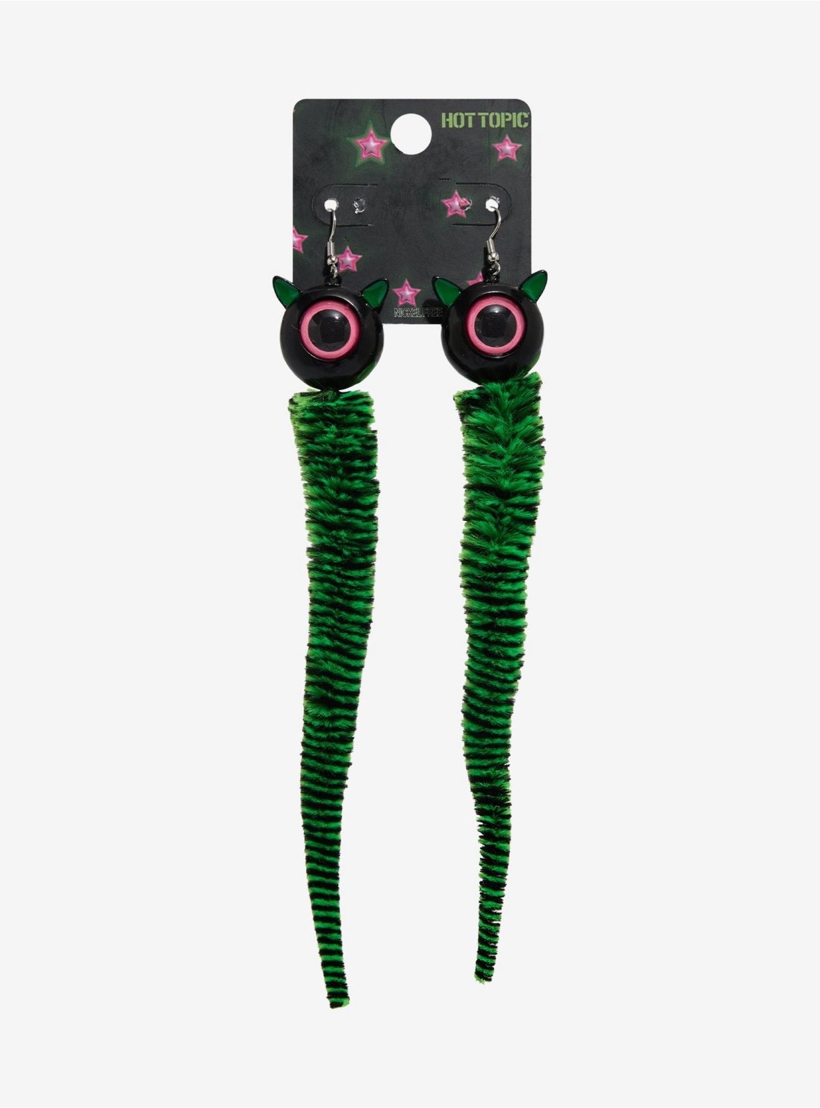 Hot Topic Monster Worm Fuzzy Dangle Earrings Halloween Spooky Fun Green Monster
