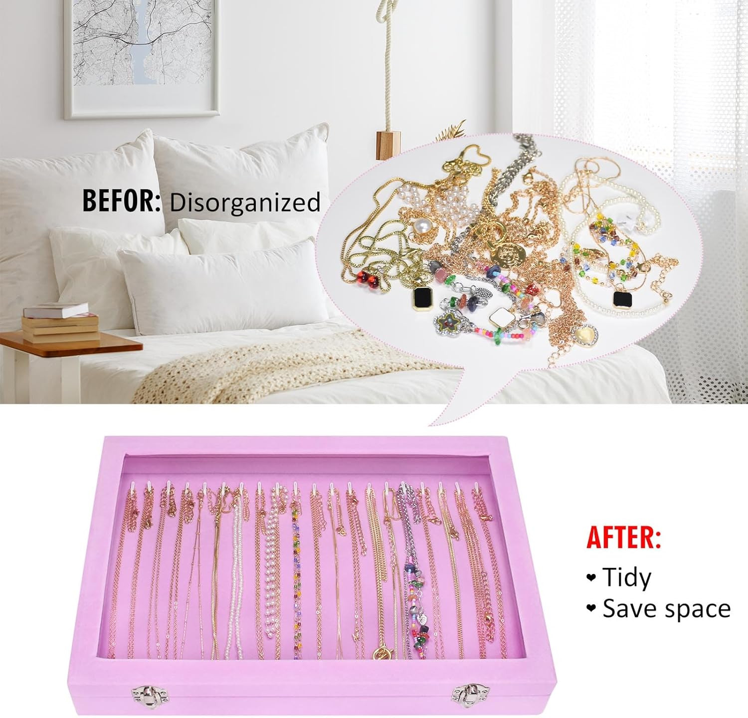 Velvet Necklace Display Jewelry Tray 20 Hook Necklace Tray Necklace Pendant Jewe