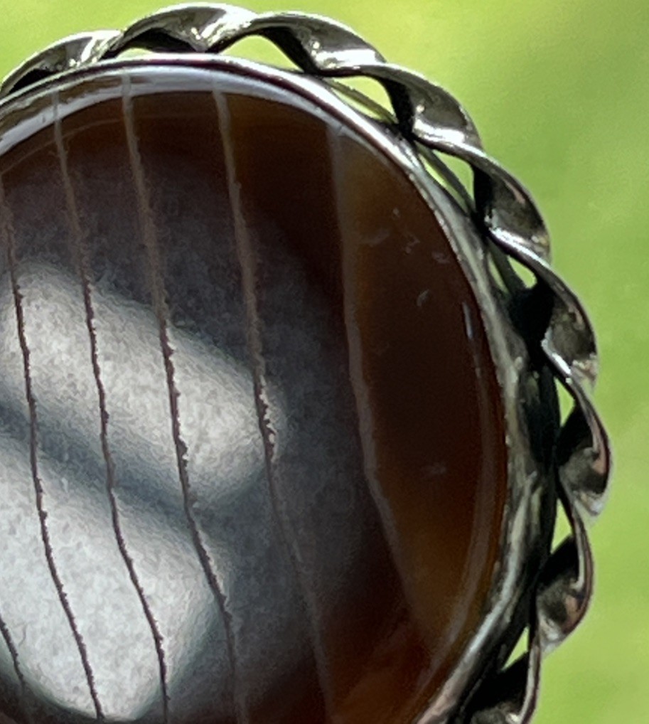 Sterling Silver Banded Agate Sardonyx Pendant Necklace 925 Italy Chain 51cm