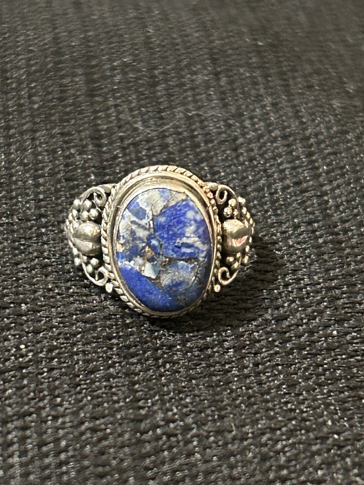 Vintage 925 Sterling Silver Blue / White Swirly Genuine Stone Ring Size 6.75