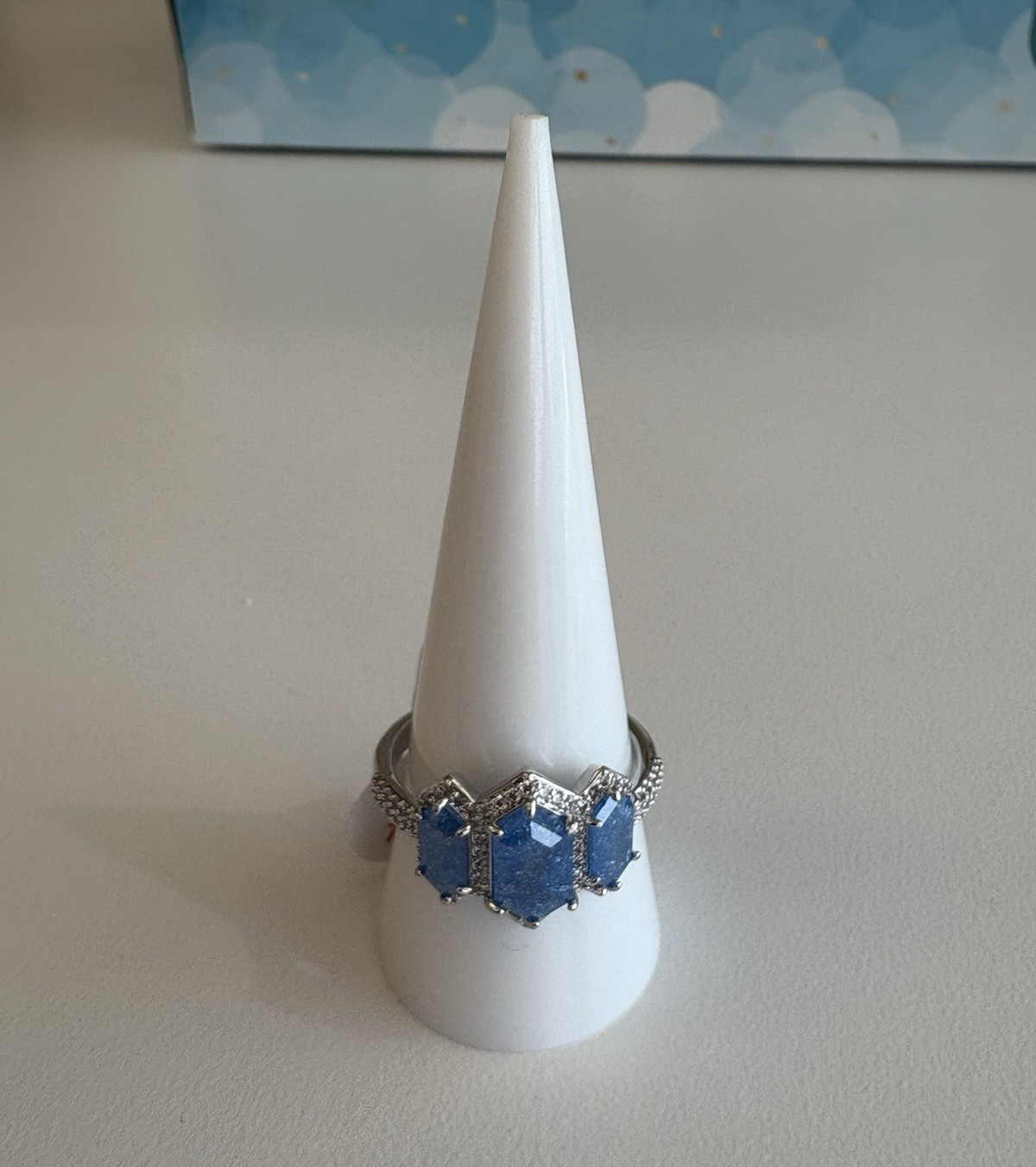 Delicately Decadent Lab-Created Aqua Blue Ice Crystal Rhodium Plated Ring Sz 10