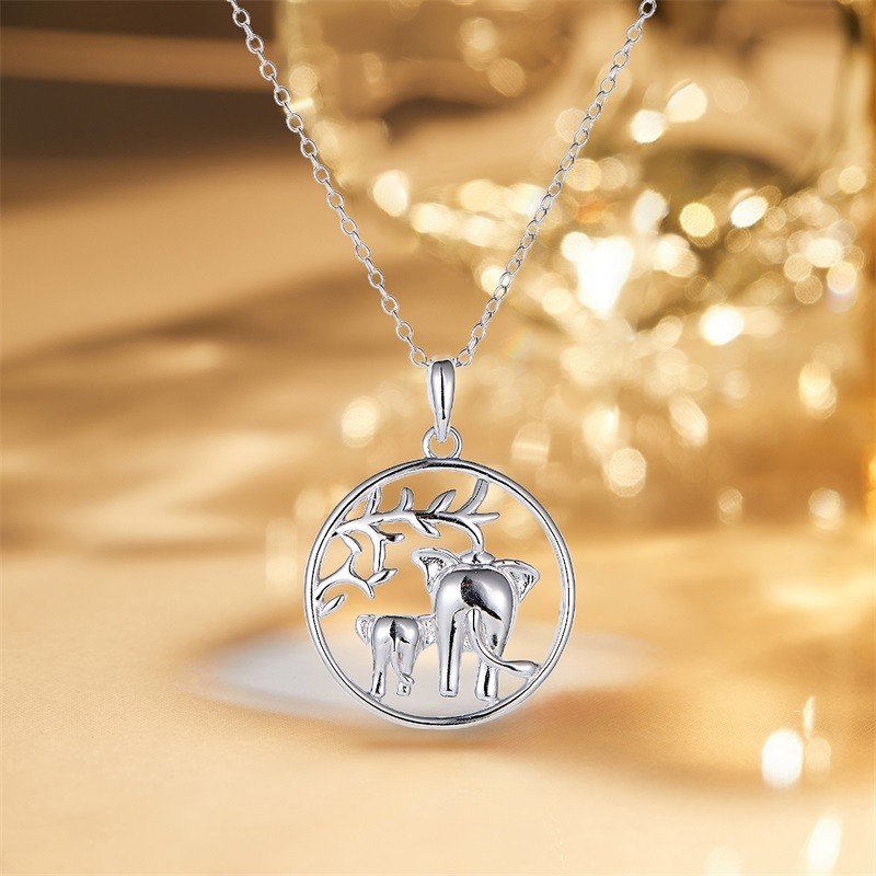 18Inch Heart-shaped Necklace 925 Sterling Silver Pendant Elephant Mother’s day