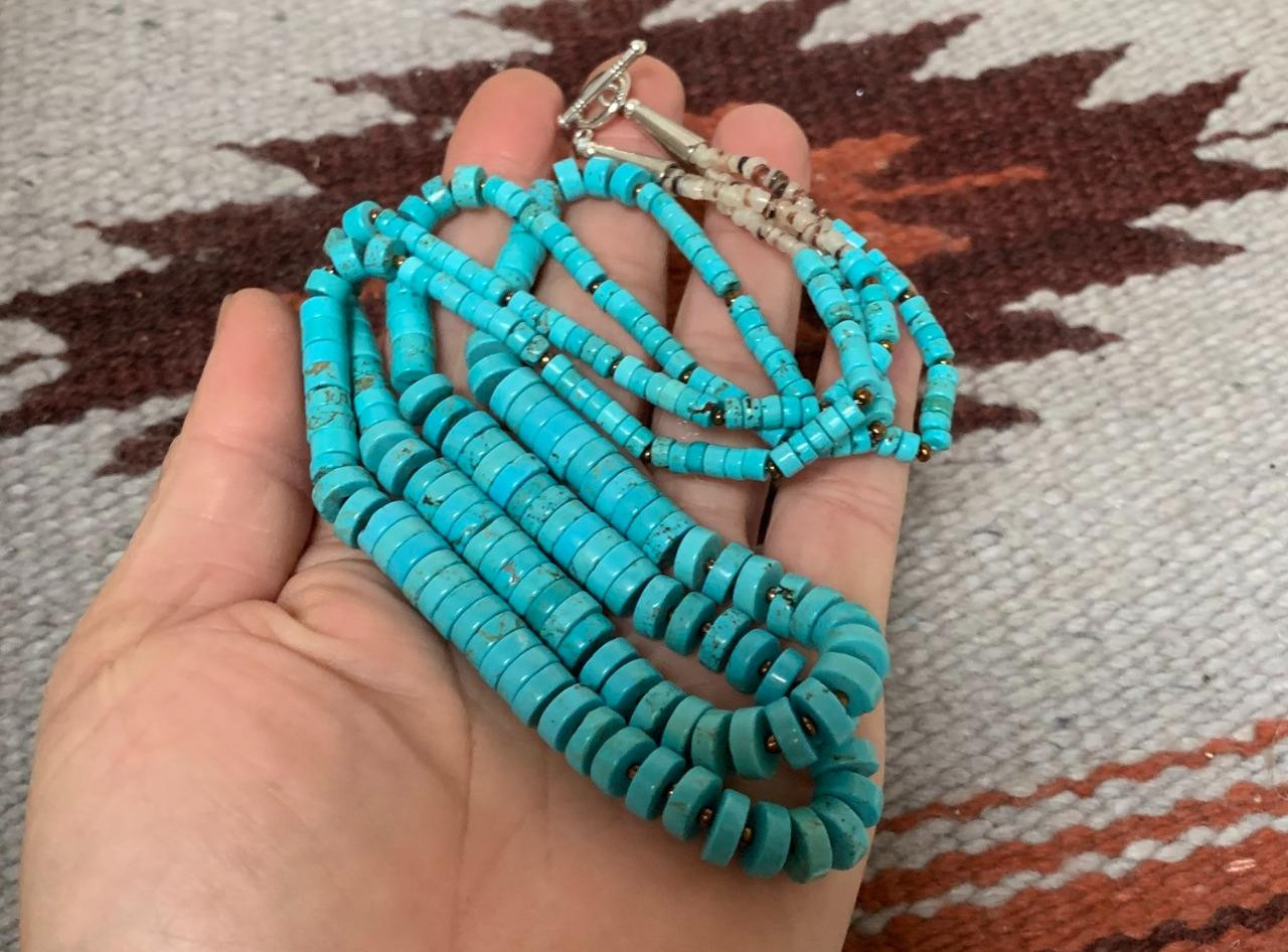 Gorgeous multi-strands graduate size turquoise heishi necklace/21.5″(y241J1-w2)