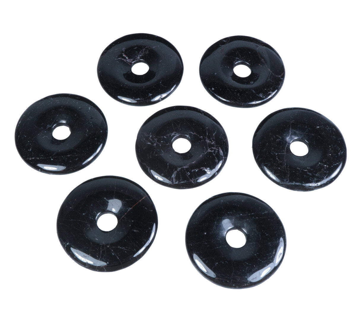 Schwarzer Turmalin Schörl Donut Anhänger Edelstein 40 mm Scheibenstein Heilstein