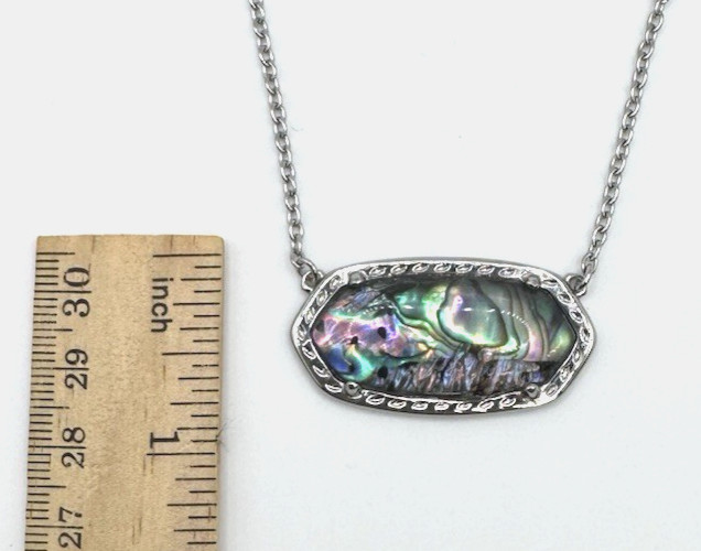 NIB D’JOY Abalone Shell Short Necklace Silvertone Silver Tone, 316L Steel 18-20″