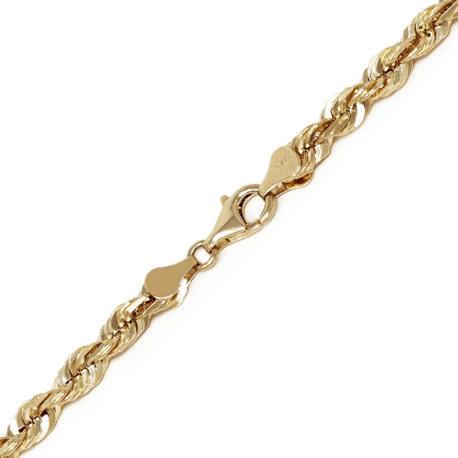 14k Yellow Gold Solid Diamond Cut Rope Chain Necklace 18″ 1.5mm to 4mm