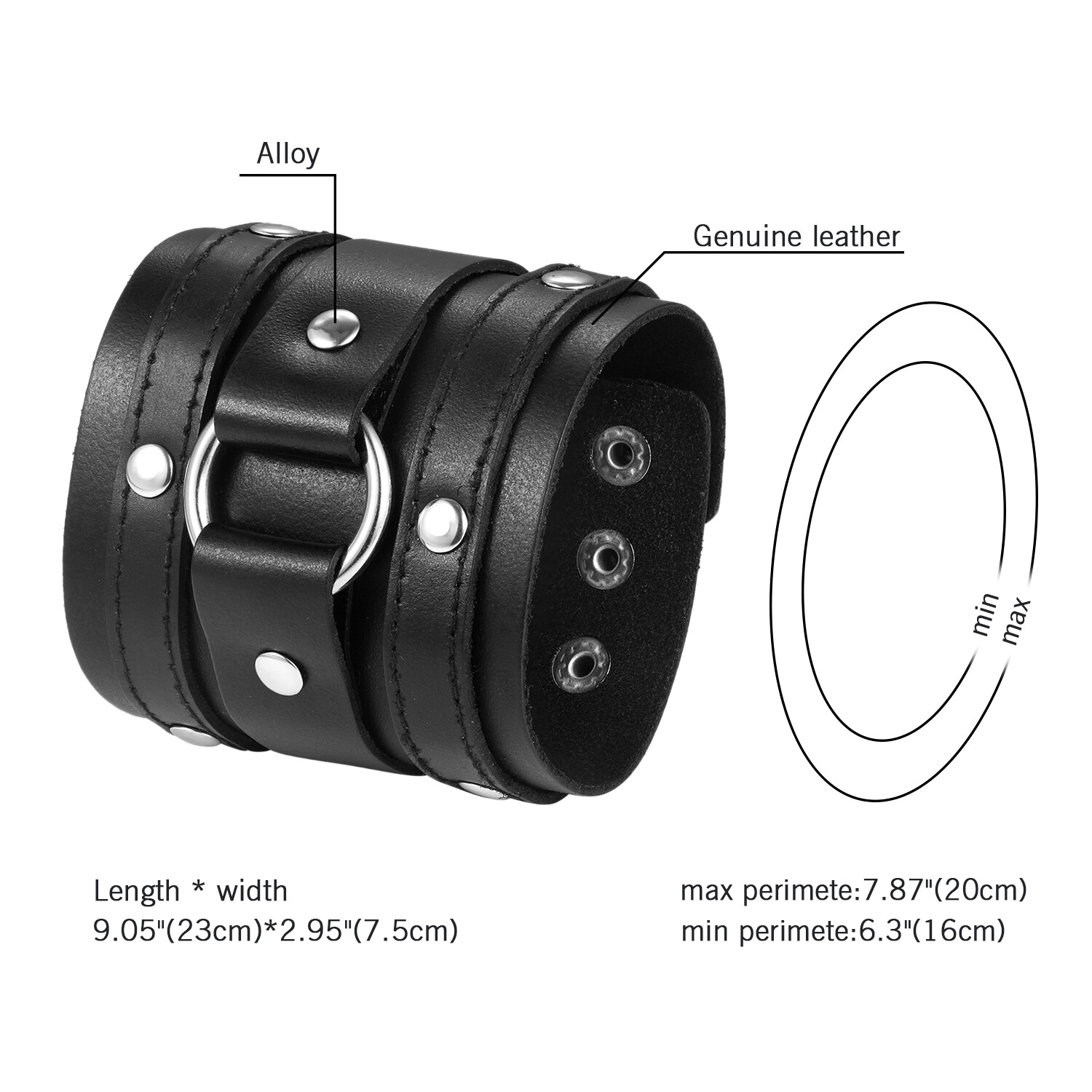 Men’s Punk Rocker Biker Gothic Heavy Wide Leather Straps Wristband Cuff Bracelet