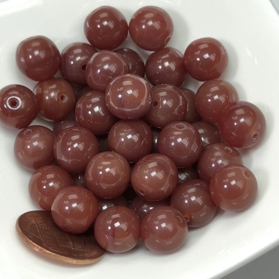 Czech Pressed Druk Round Smooth Glass Beads, 10mm Brown Opaque, 40 pieces CL091