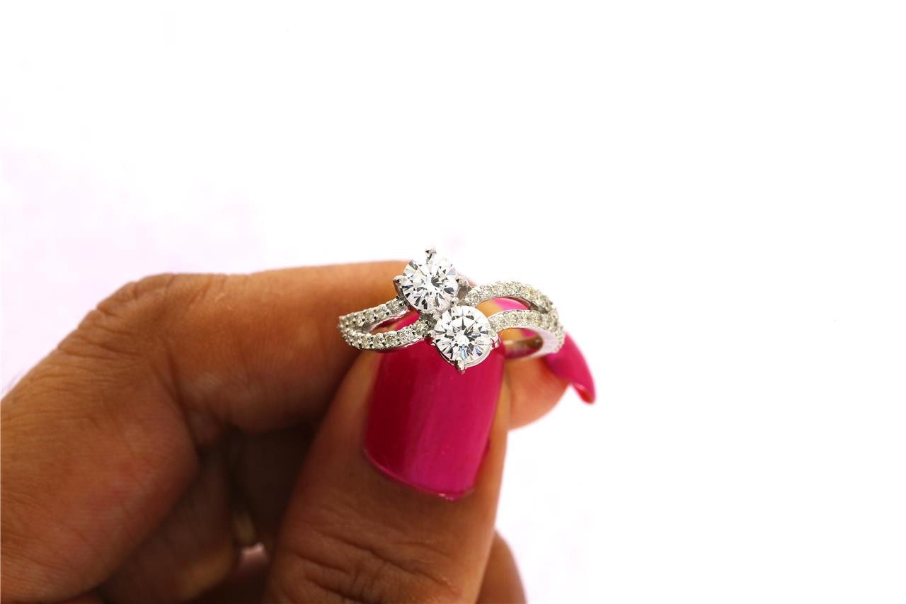 14K Gold VS F 1.50Ct Forever Us 2 Stone Lab Grown Diamond Solitaire Wedding Ring
