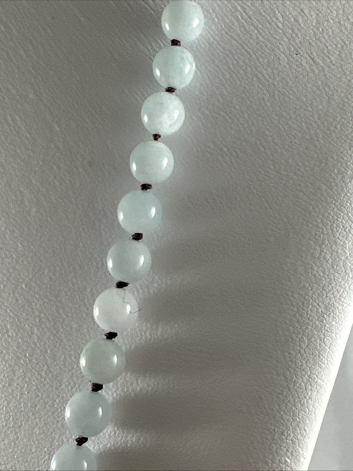 Silver Shimmer Larvikite Pendant ~ Hand Knotted Snowy Jade Beads 26″ Necklace
