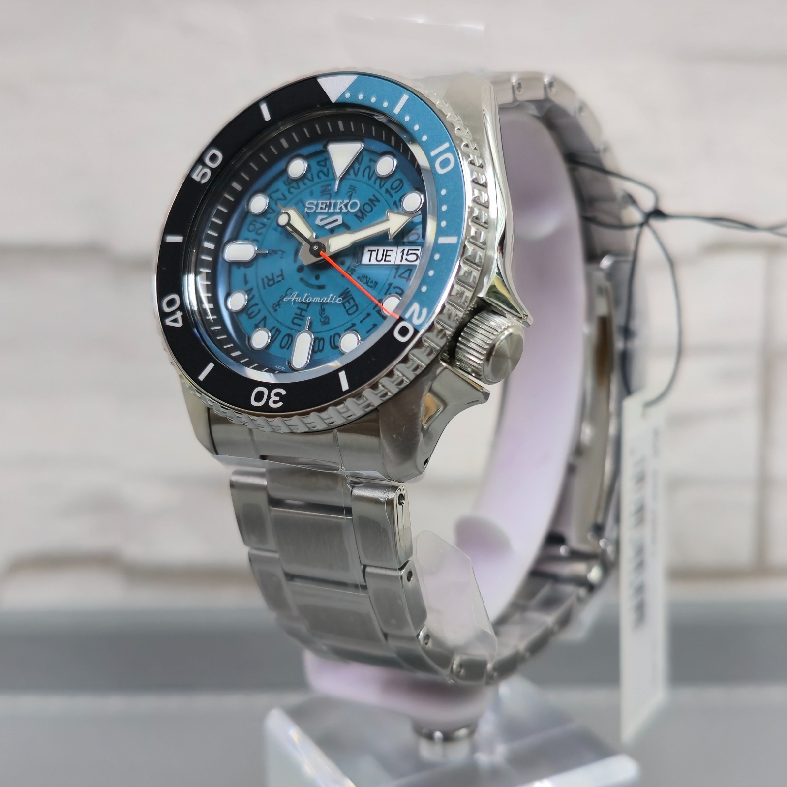 Seiko 5 Sports SRPJ45K1 Time Sonar Transparent Teal Dial 42.5mm New Men’s Watch