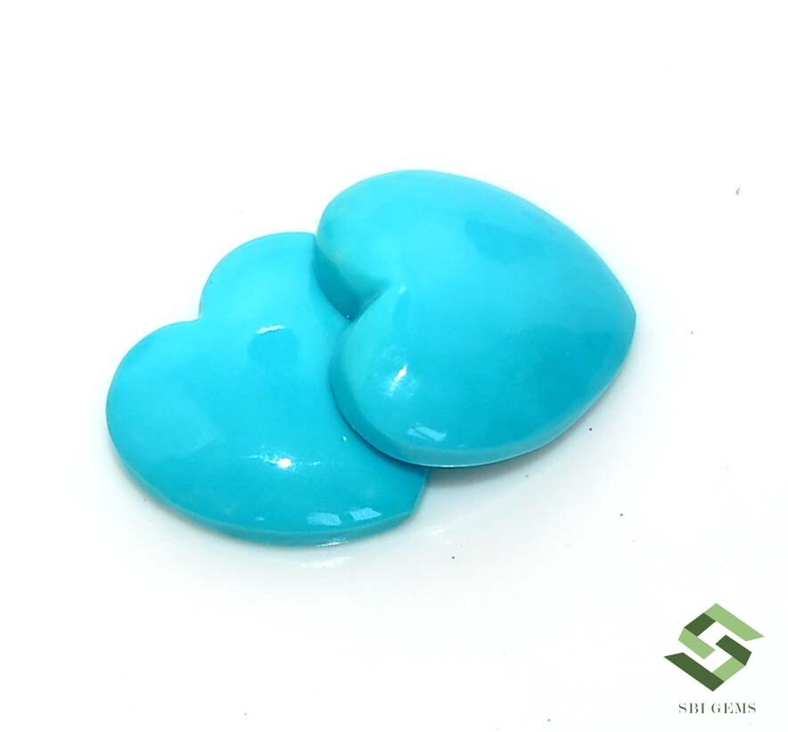 12×12 mm Natural Turquoise Heart Shape Cabochon Pair 6.81 CTS Loose Gemstones