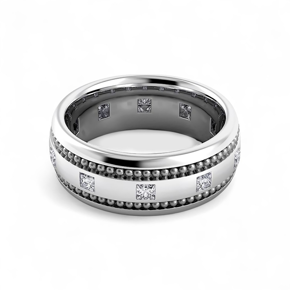Diamond Mens Band 14K White Gold 0.50 Carat Width 6 MM Lab Grown Princess Cut