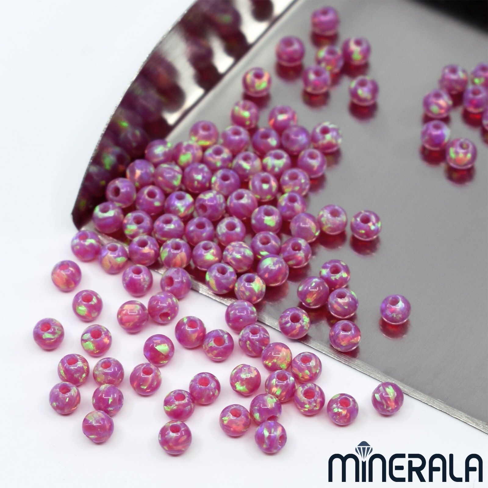 MAGENTA PINK SYNTHETIC LAB CREATED OPAL ROUND 2mm 3mm BEADS FULL DRILL WP027AA