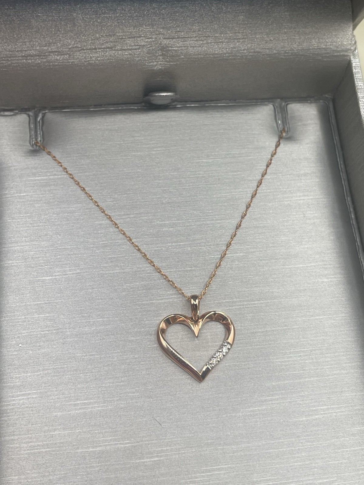 Zales 10k Rose Gold Diamonds Heart Pendant Love Chain 18” Necklace NIB 1.29g