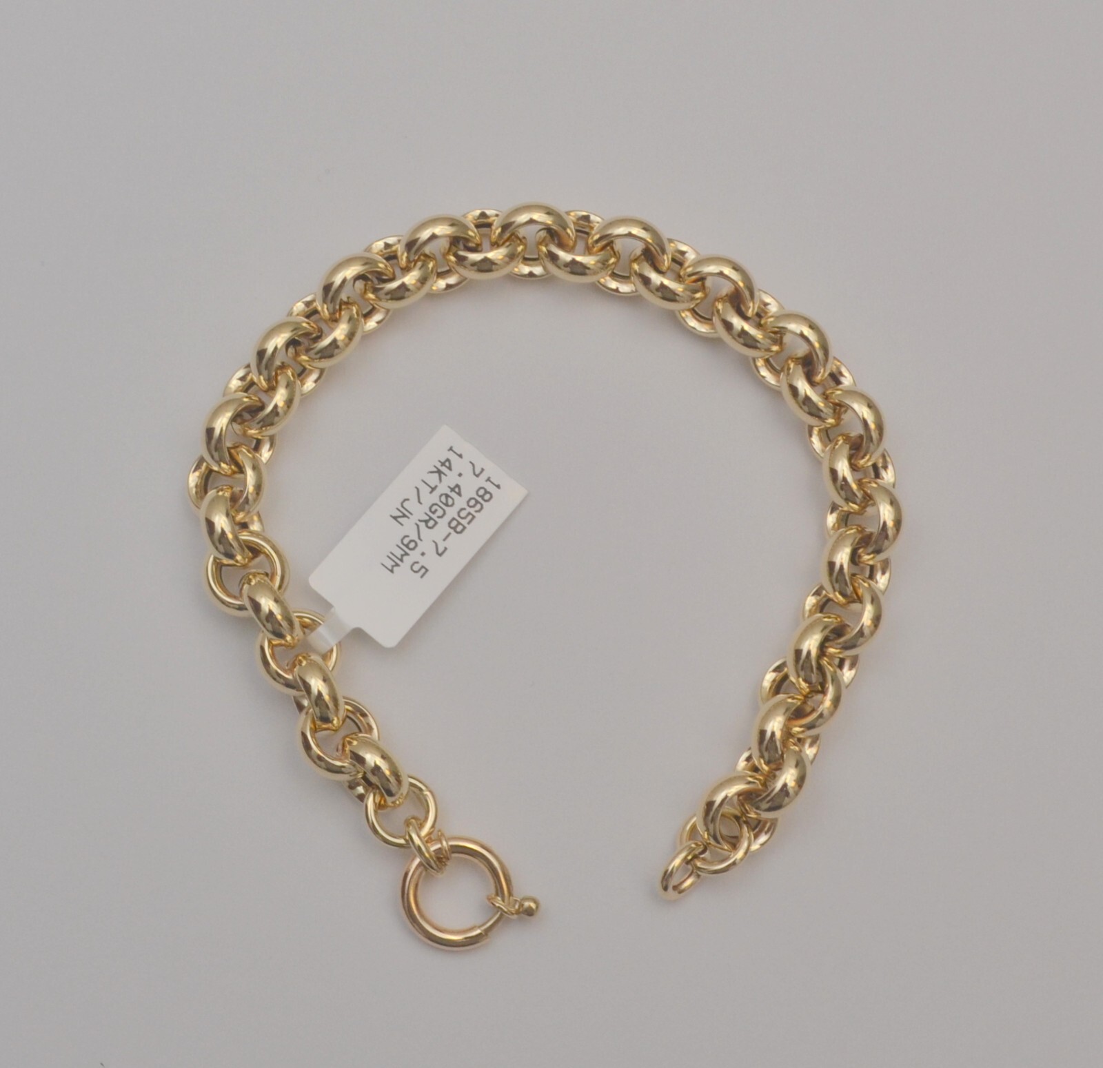 14k Yellow Gold Rolo Link Hollow Chain Bracelet 7.5 inches 8.8 mm 7.4 Grams