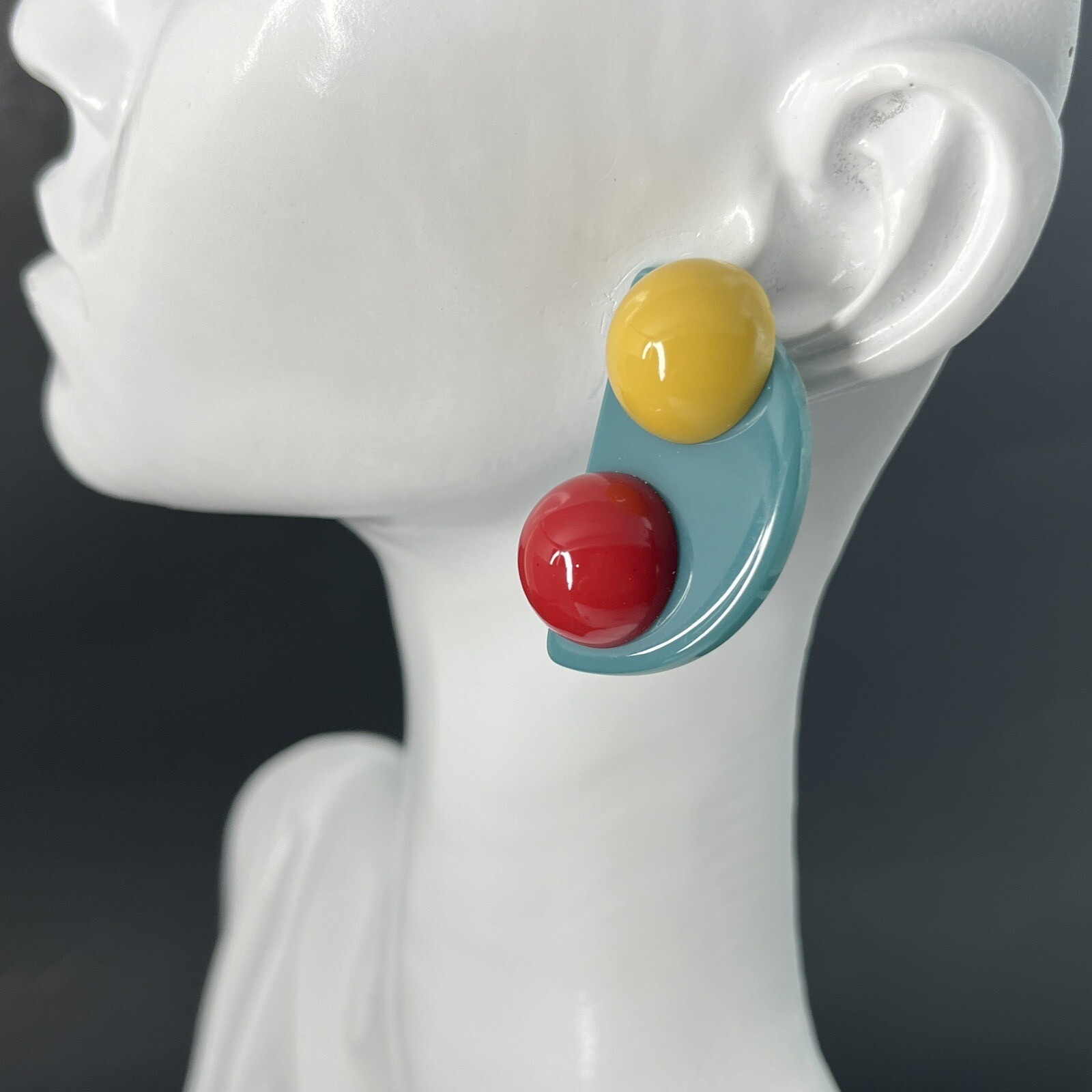 Memphis Design Style Earrings Acrylic Clip On Post Modern Geometric Green Red