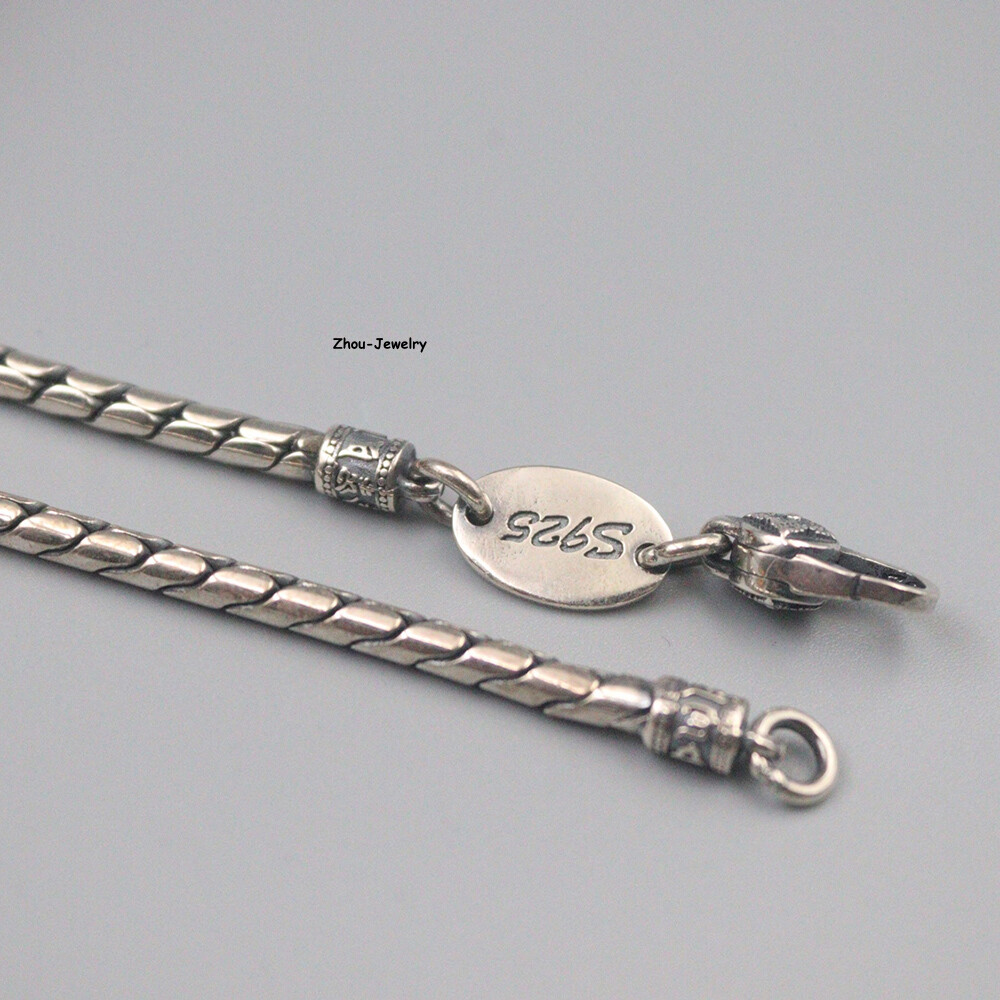 Solid S925 Sterling Silver Chain 3mm Round Wheat Link Necklace 34-35g 23.6inchL
