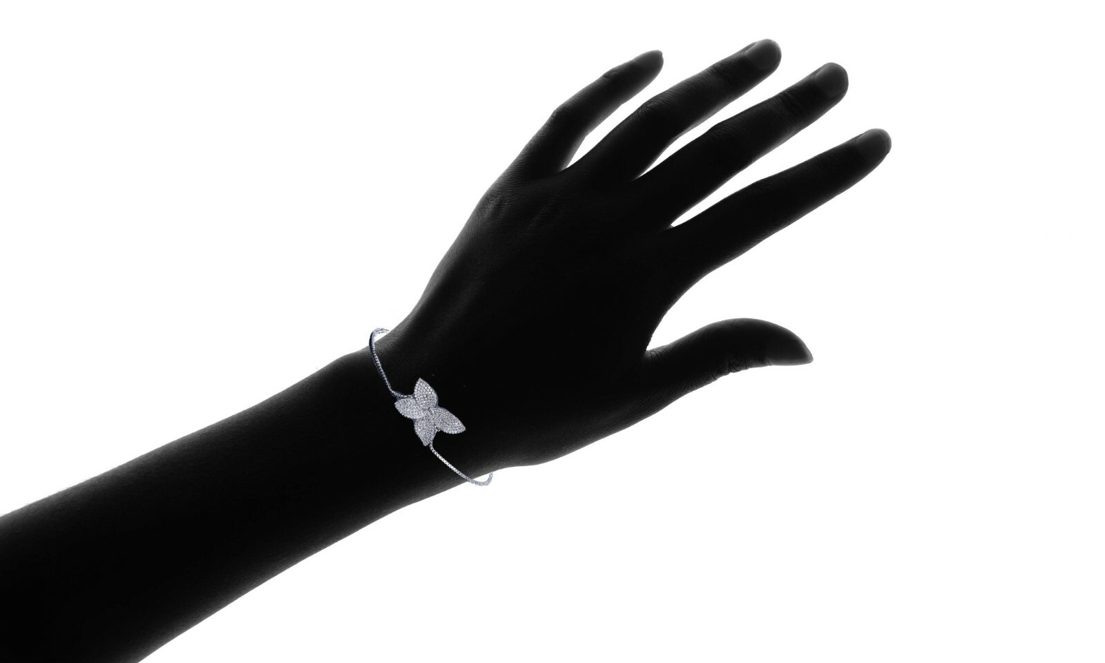 925 Sterling Silver Plated Women’s CZ Butterfly Adjustable Bolo Bracelet