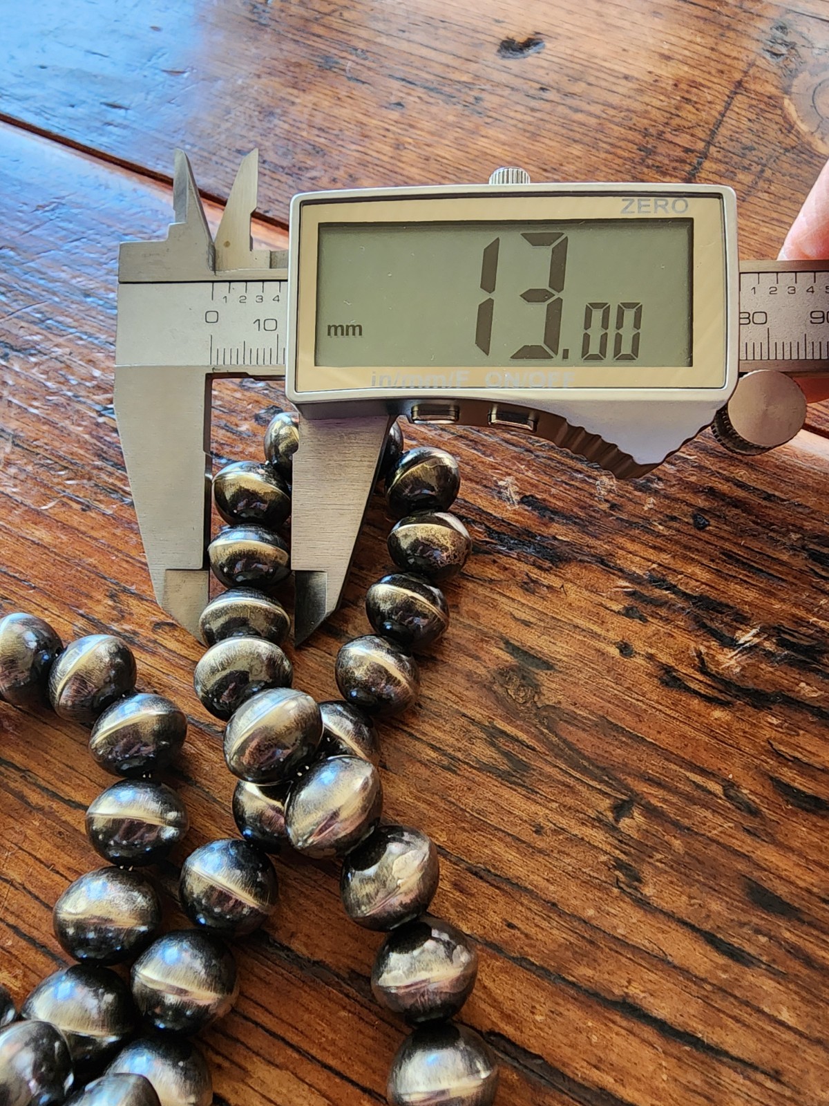 34″ Vintage HANDMADE Signed HS NAVAJO Sterling Silver Beaded NECKLACE 140g 13mm