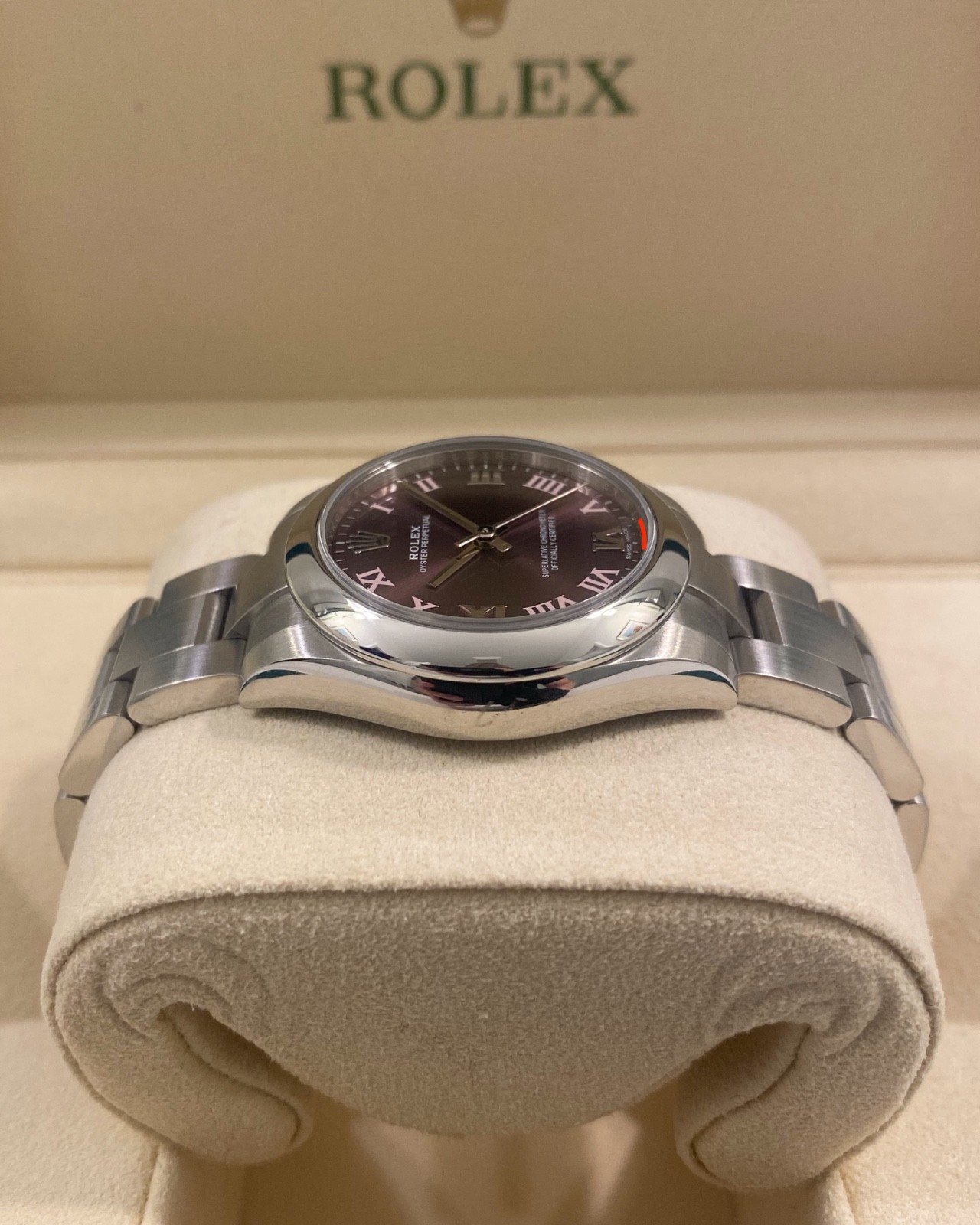 2017 Rolex 177200 Oyster Perpetual 31mm Purple Roman Grape Dial Box and Papers