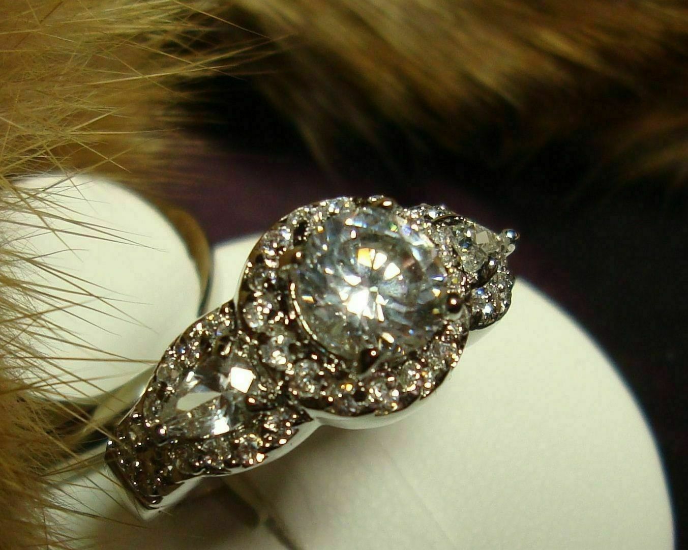 3.29Ct Round Cut Moissanite Engagement Wedding Bridal Ring Set 14K White Gold