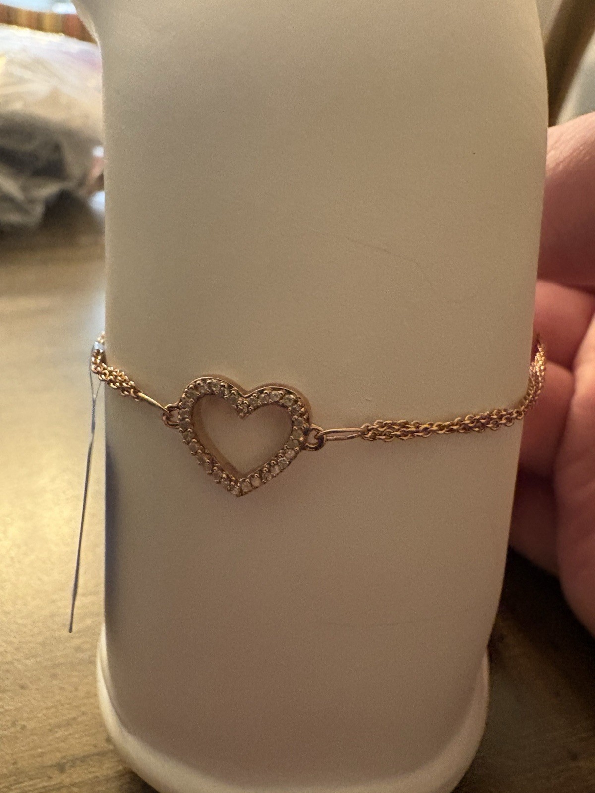 925 Sterling Silver 0.25 CTW Natural Diamond Heart Charm Cable Chain Bracelet