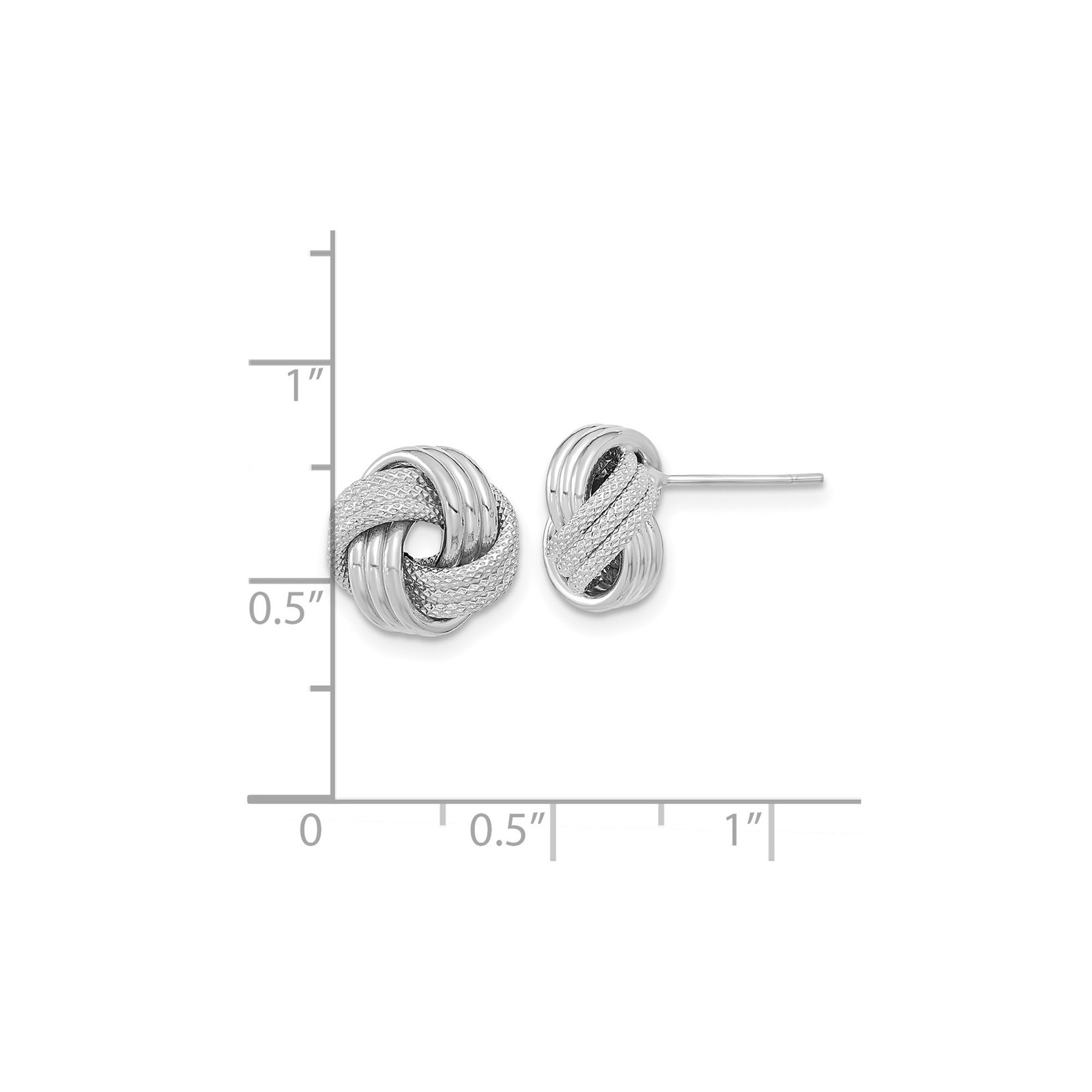 14k White Gold Textured Love Knot Post Earrings Push Back 10.5 x 11.5 mm