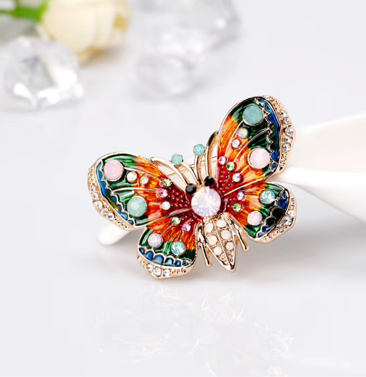 Women Vintage Butterfly Fashion Brooches Pins Crystal Enamel Insect Jewelry Gift