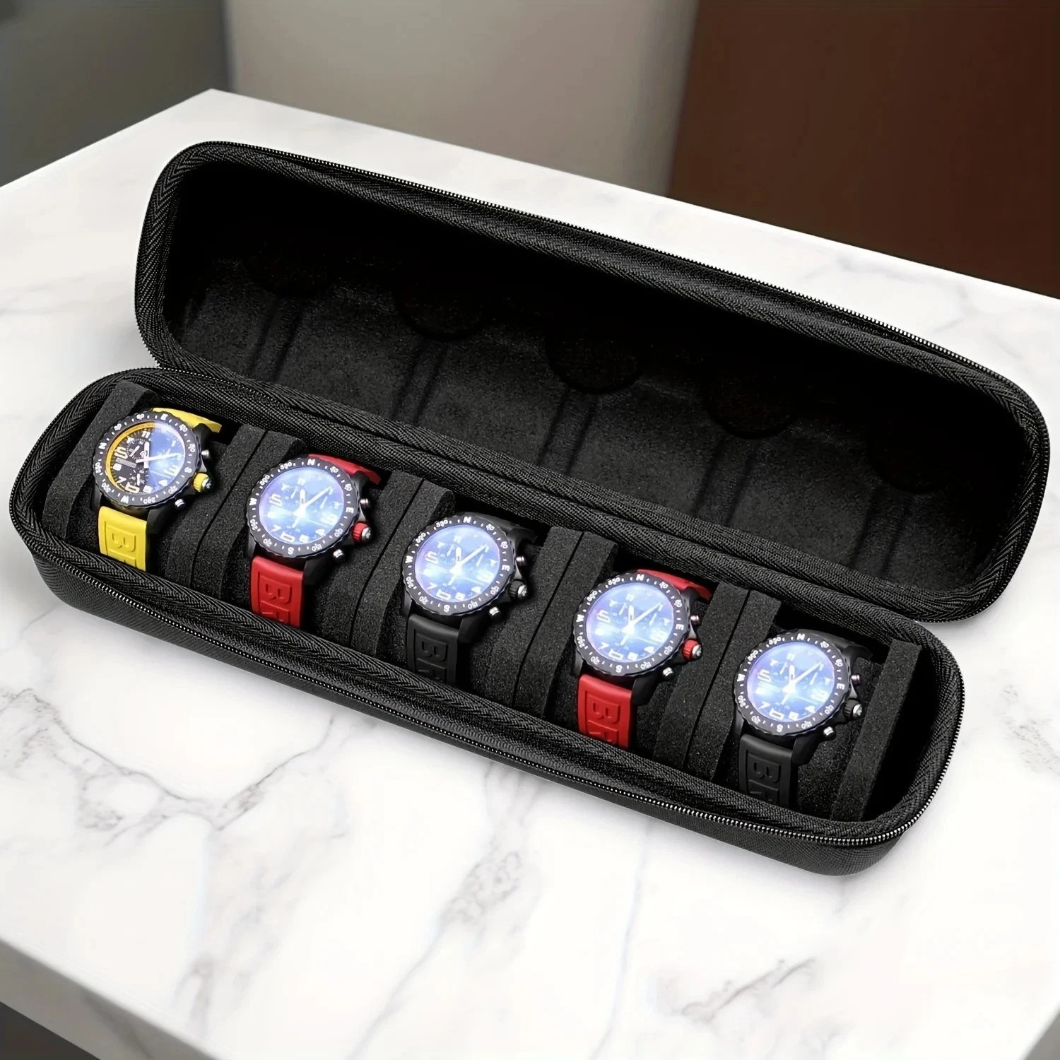 5 Slots Travel Watch Roll Case Wristwatch Display Case Watch Storage Box