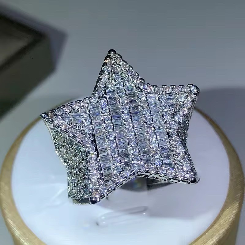 Iced Out 925 Sterling Silver Star Hip Hop Ring For Men