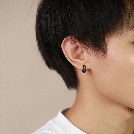 Black Rainbow Hoop Earrings in Stainless Steel by Perimade & Co