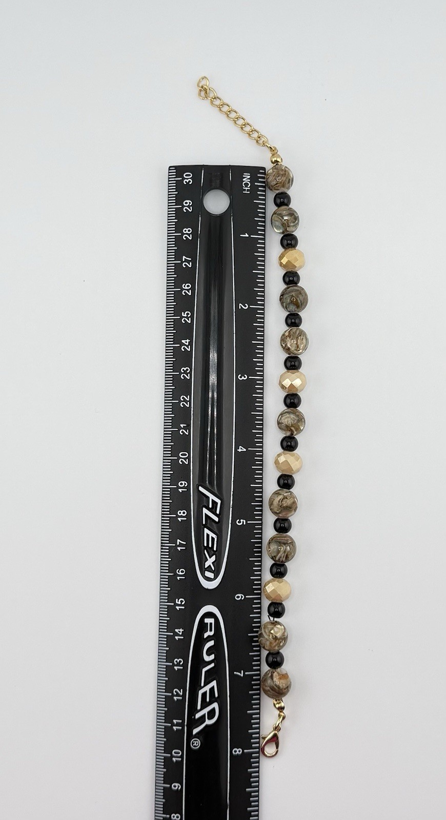 Black Brown Gold Tone Round Beaded Bracelet 7in Adjustable Lobster Gift for Her