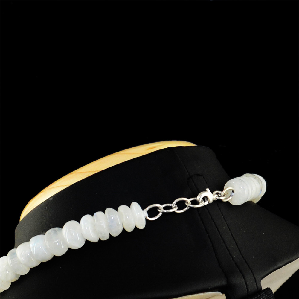 417.00 Cts Untreated Blue Flash Moonstone Round Shape Beads Necklace (DG)