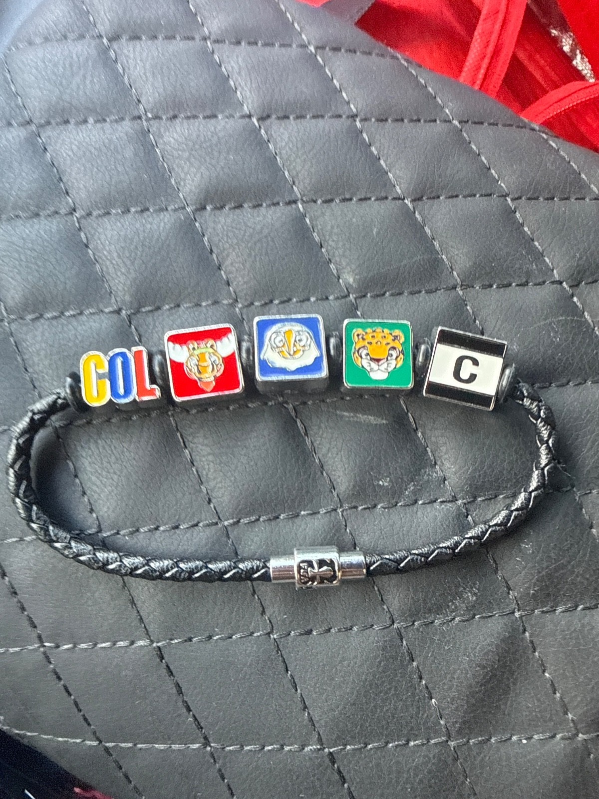 FIFA Braided black Leather Beaded Charm Bracelet Magnetic Clasp Sports Colombia