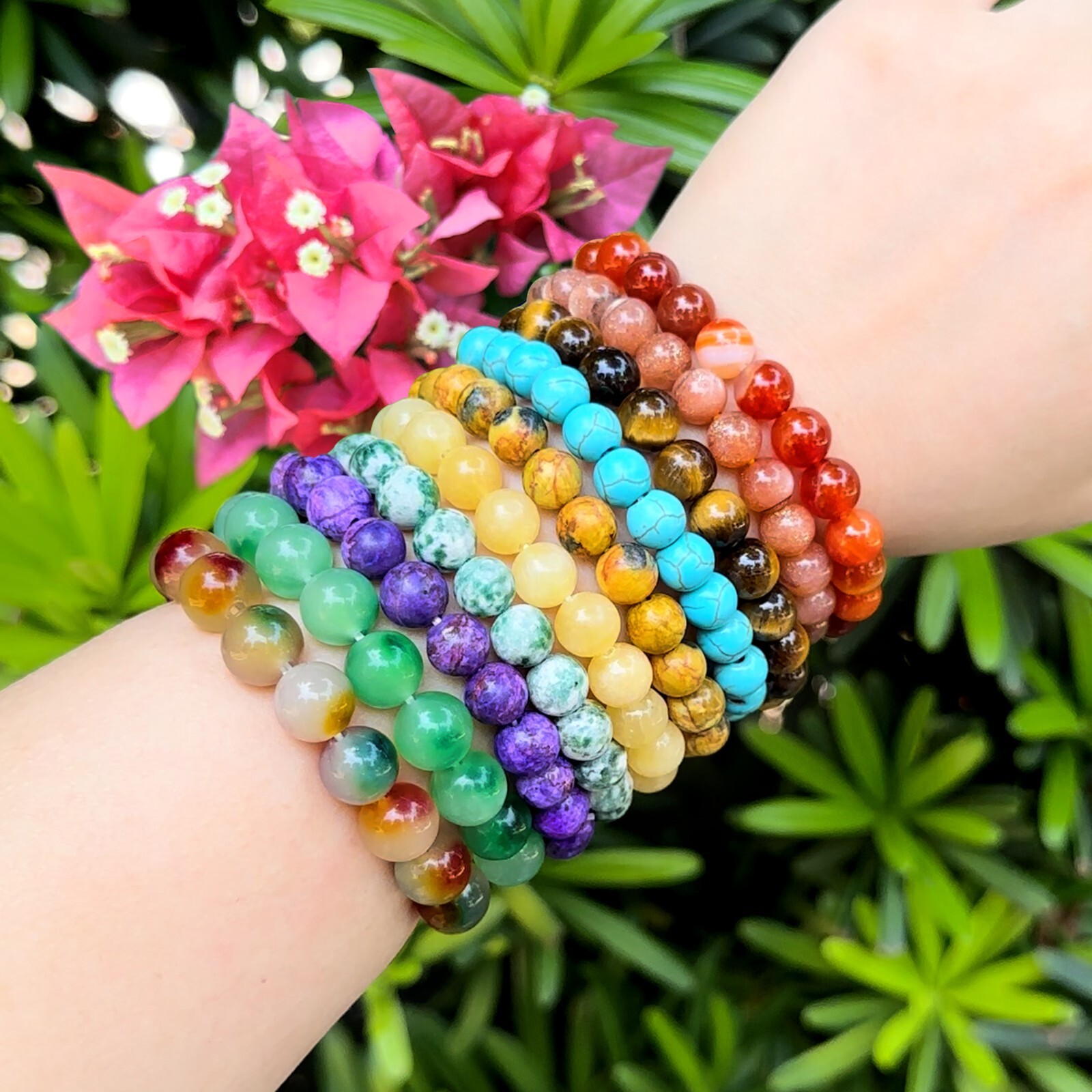 8-10mm Stretchy Stone Bracelets Assorted Natural Gemstone Beads Healing Reiki