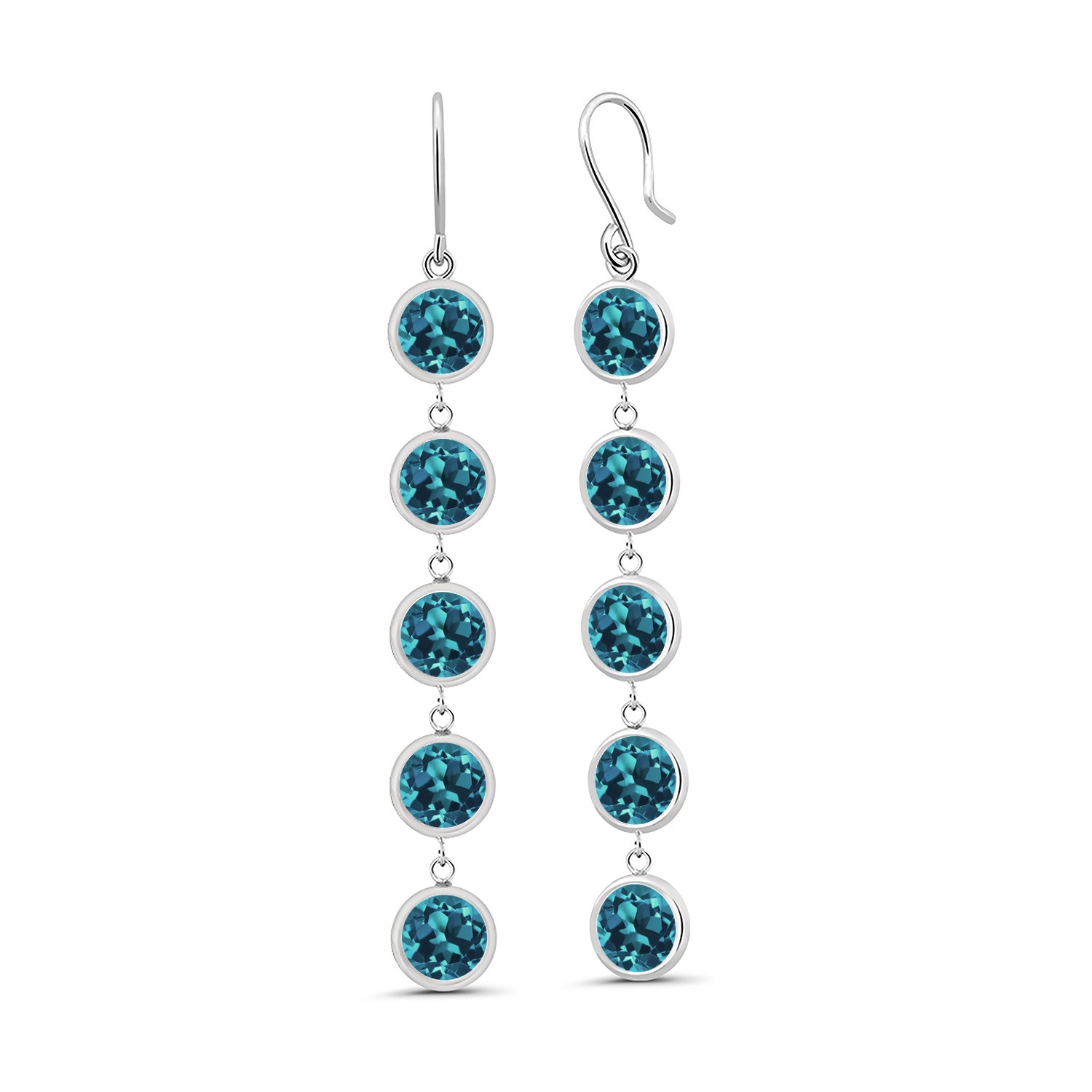 11.00 Cttw London Blue Topaz 925 Sterling Silver 5-Stone Drop Dangle Earrings