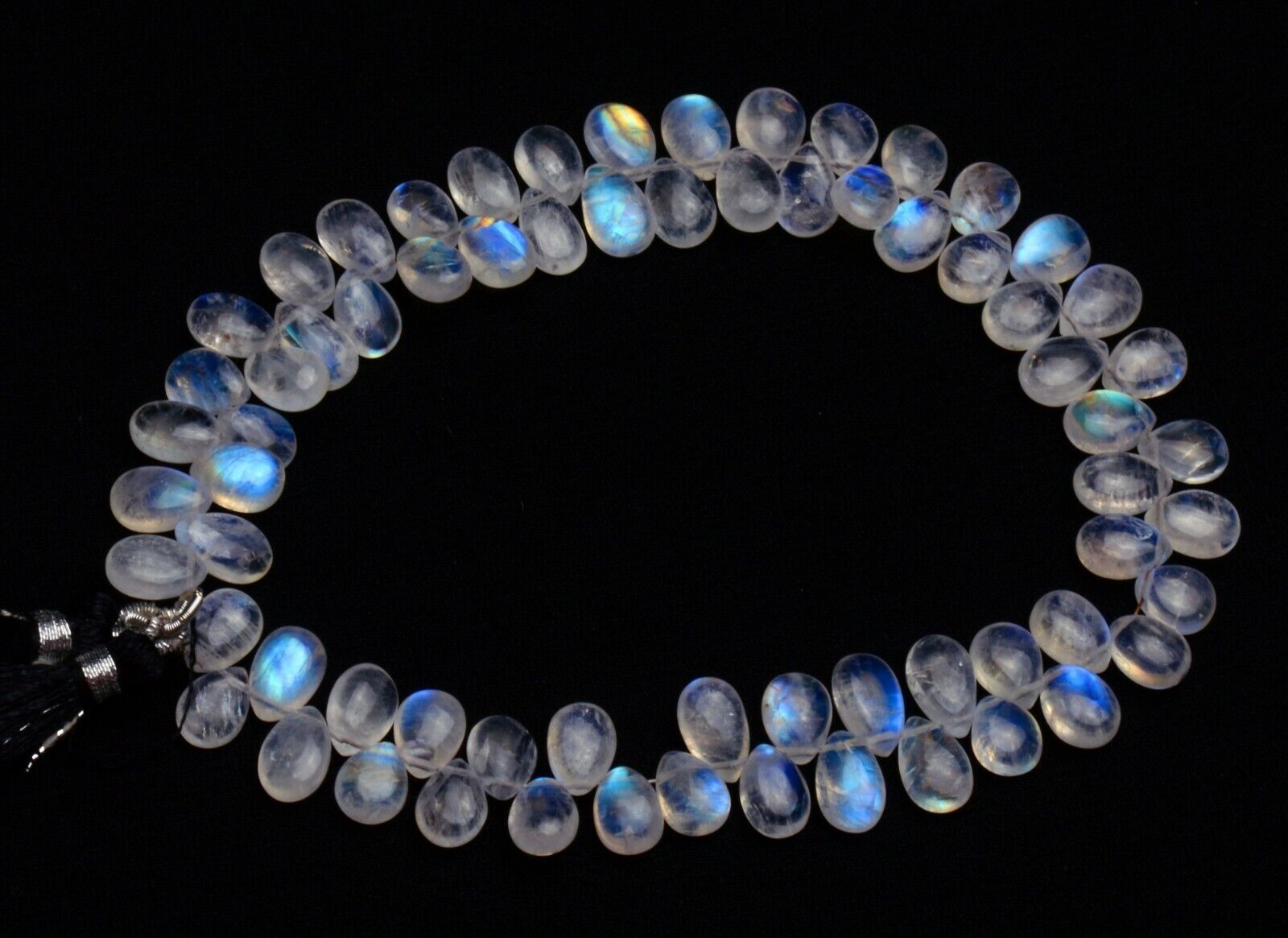 Natural Gem Blue Fire Rainbow Moonstone 9×6 to 10x7mm Pear Briolette Beads 10″