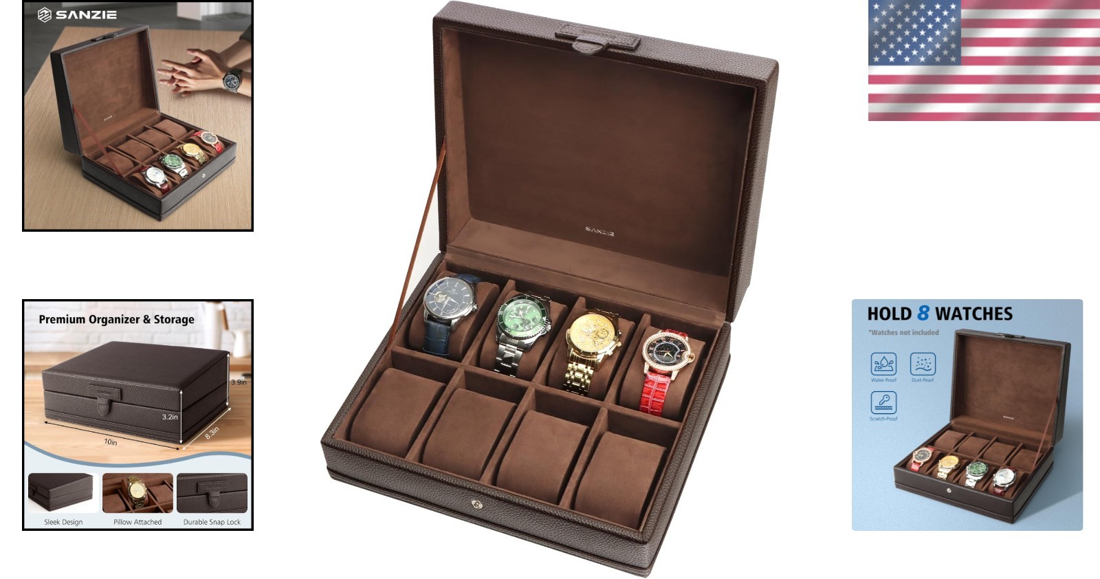 Quality 8-Slot Watch Box with Removable Pillows – Ideal Men’s Accessory