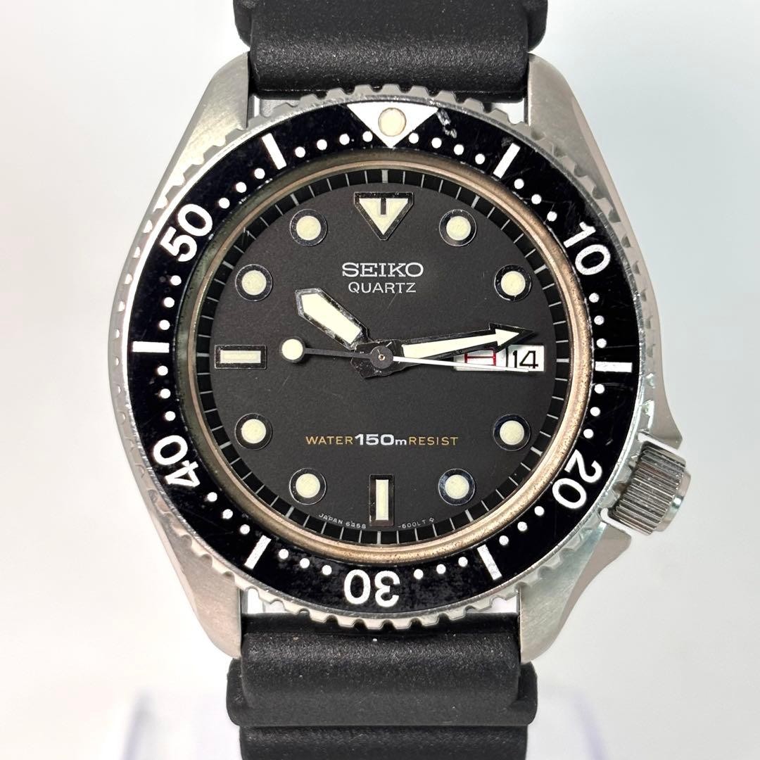SEIKO 6458-6000 Diver 150m Quartz Watch Black 1983 New Battery Strap