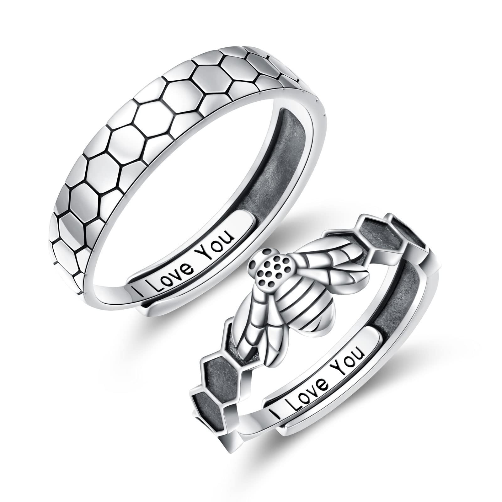 Sterling Silver Adjustable Promise Rings for Couples – Romantic Love Jewelry Gif