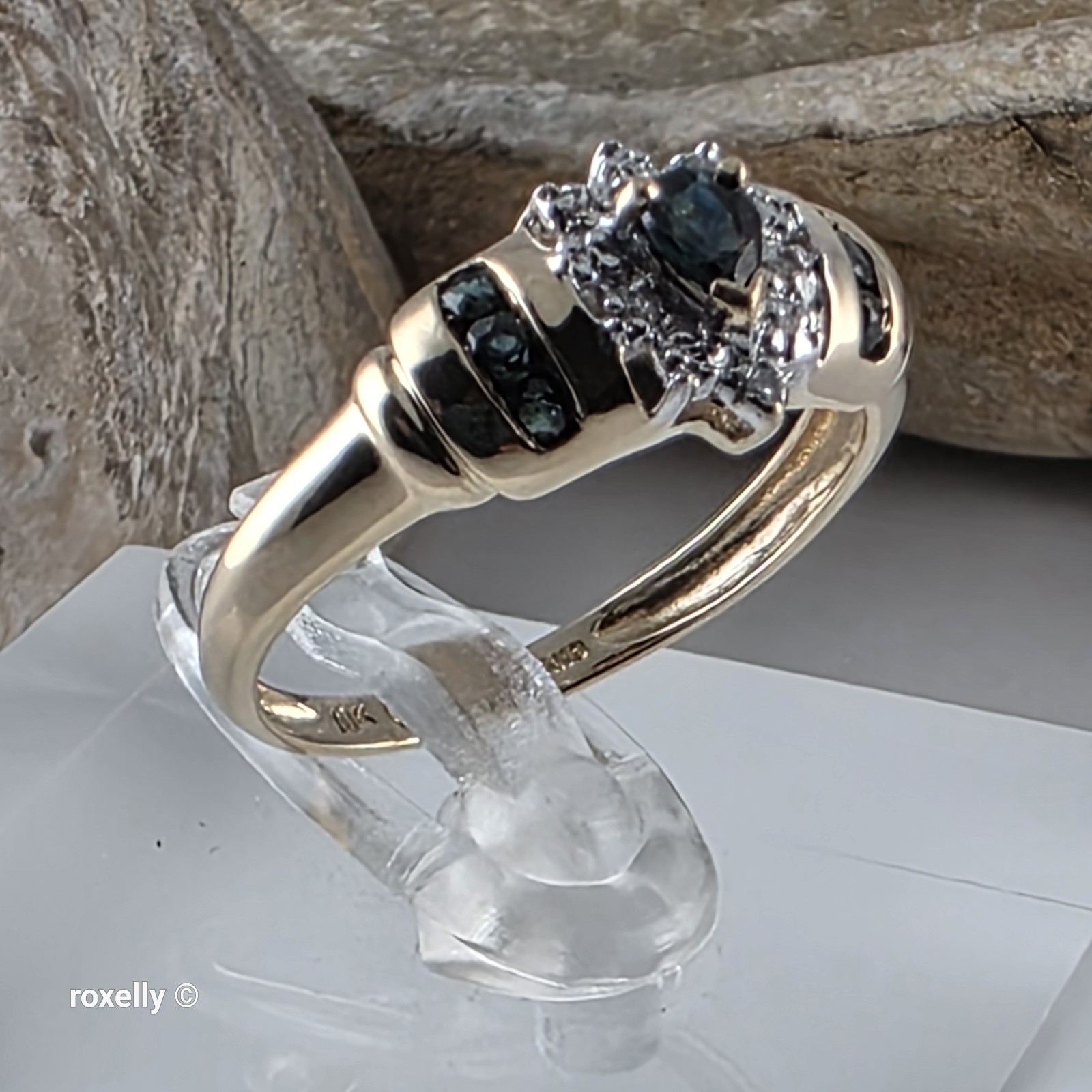 10K Yellow Gold Sapphires and Genuine Diamond Ring Size 7, Solid Gold!