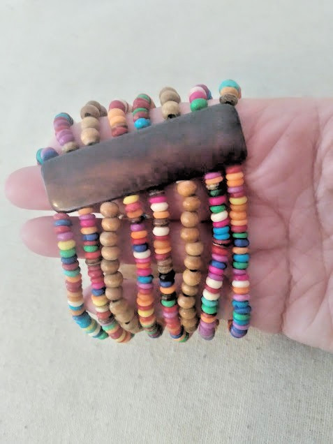 Multi-Color Wood and Beaded Multi Strand Bracelet
