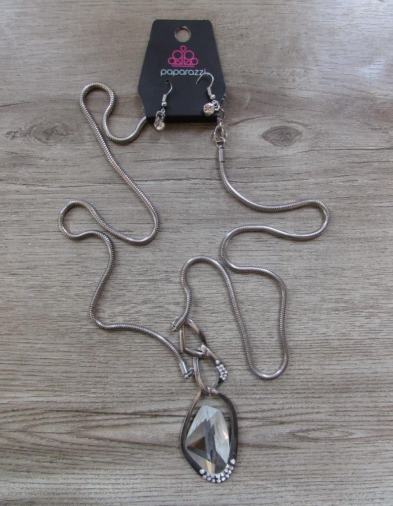 Paparazzi Silver Tone Optical Opulence White Necklace and Earrings Set