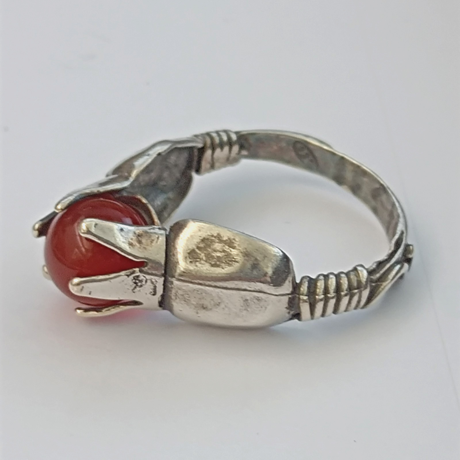 Pomegranate Silver Ring Natural Stone Israeli Artisan Handmade Vintage Unique
