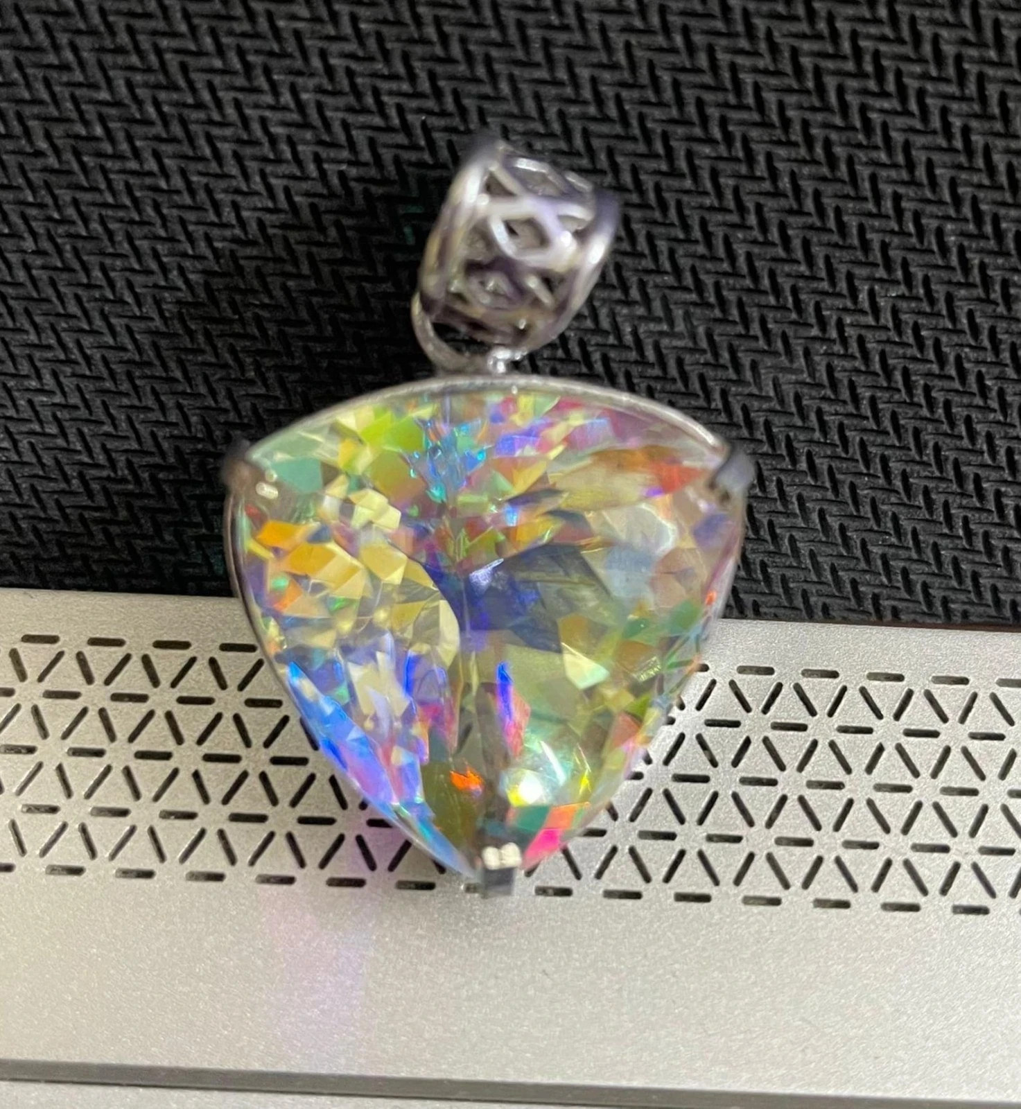 Natural 90 Ct Mystic Topaz Trillion Cut 925 Solid Silver Pendant Gemstone