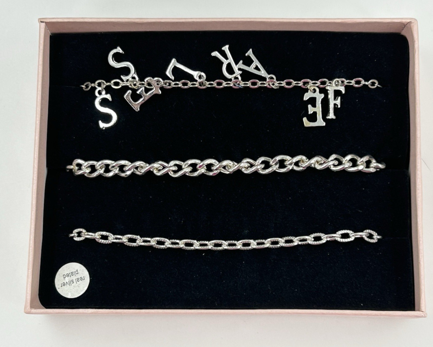 IZZY & Liv 3 Piece Anklet Set FEARLESS Silver Tone Womens 9-11 Inch Silver Plate